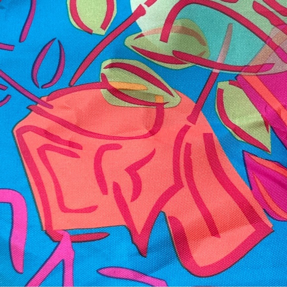 LANCOME large Tote Floral Picnic Beach School Computer orange blue green pink - Picture 4 of 6